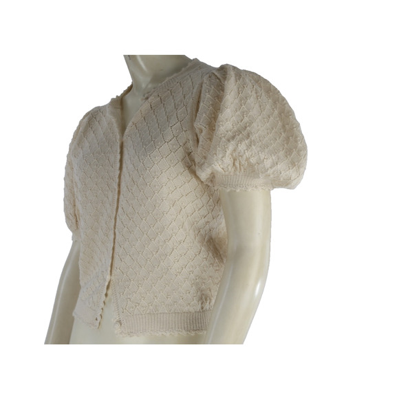 DOEN Cardigan Cream Puff Short Sleeve Crochet Knit Button Down Baby Alpaca Sz S - Picture 1 of 15
